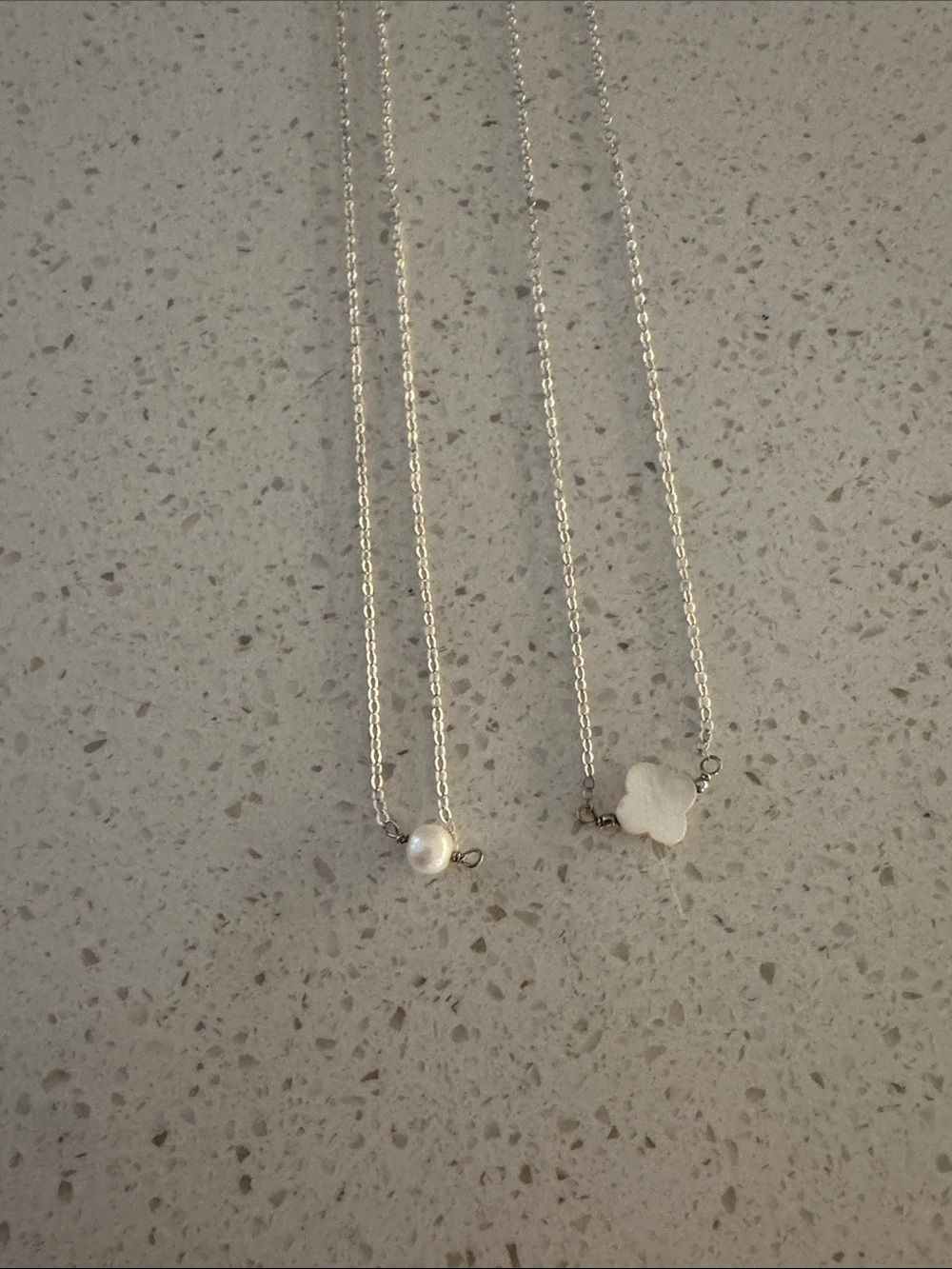 Delicate Pearl and Clover Pendant Necklaces
